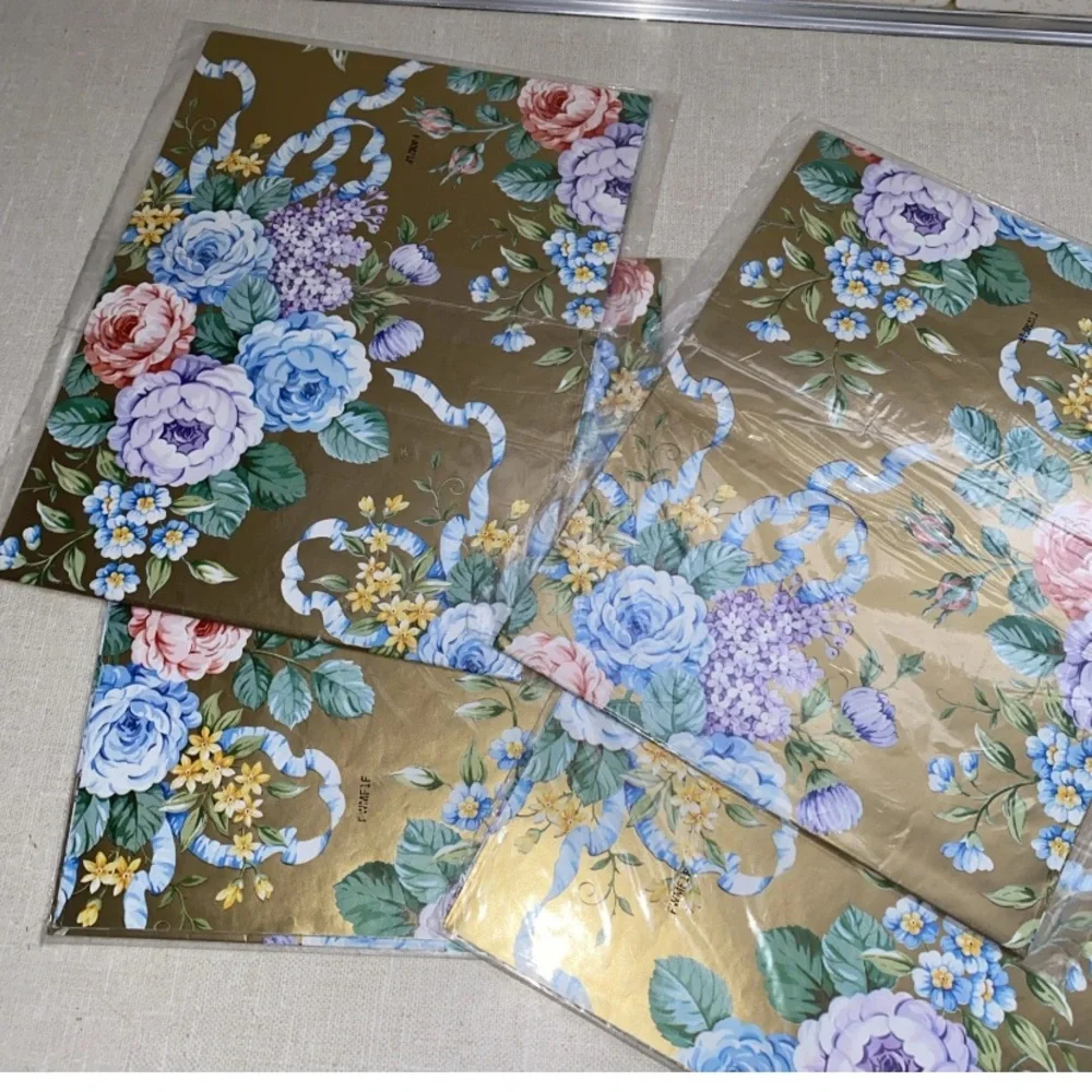 American Greetings Vintage‎ Gold Multiple Color Floral Gift Wrap 4 Sheets Sealed